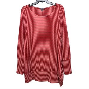 Lane Bryant Red Striped Long Sleeve Ribbed Knit Top Women's Plus Size 18/20 2X